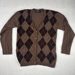 William Kasper Vintage Cashmere Cardigan Sweater Women's Size M Brown Diamond